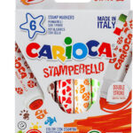 Carioca 6 Feltip Stamperello Colors With A Double End Conical And Stamp, Super Washable Non-Toxic Ink