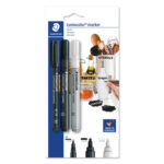 STAEDTLER Lumocolor® Markers, 1 mm Medium Tip, 2.4 mm Tip, Black and White, 3 Pack